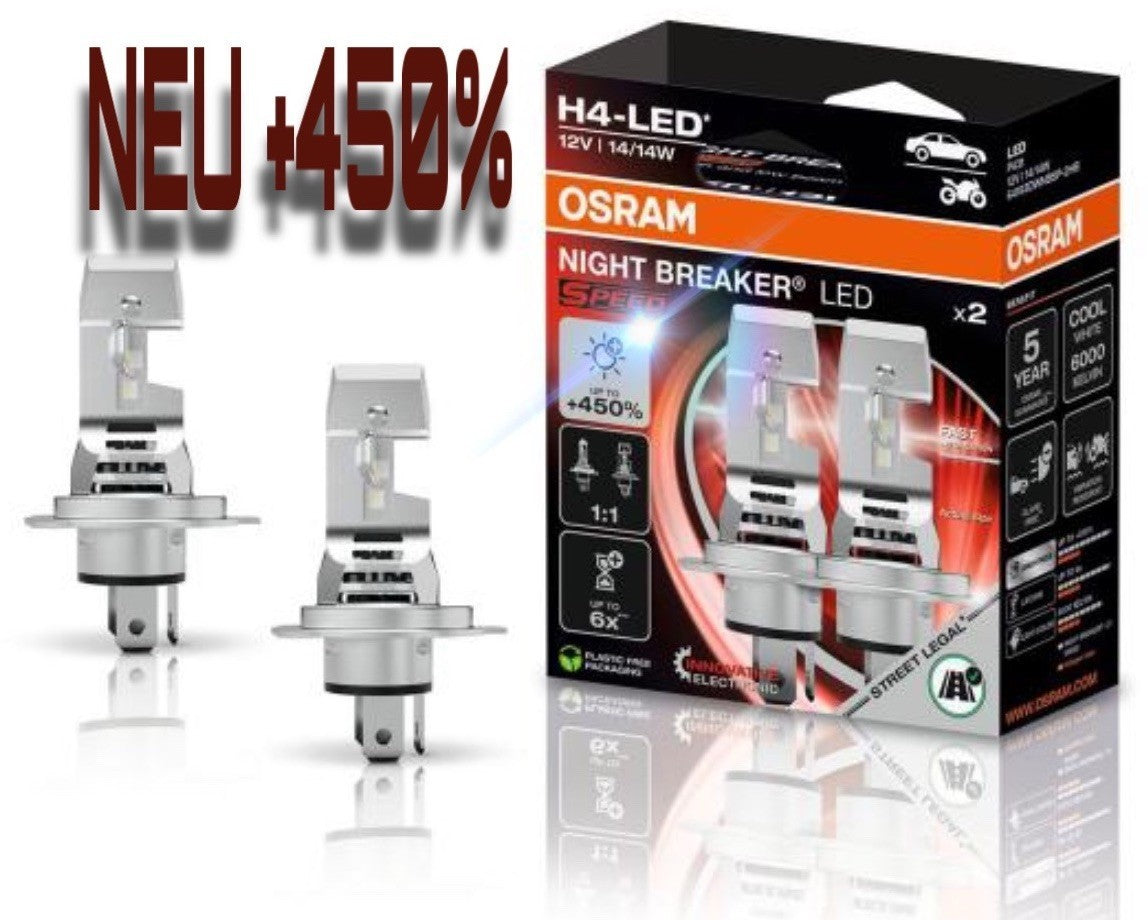 2 Stück Osram H4 Night Breaker LED Speed 450 Scheinwerferlampen