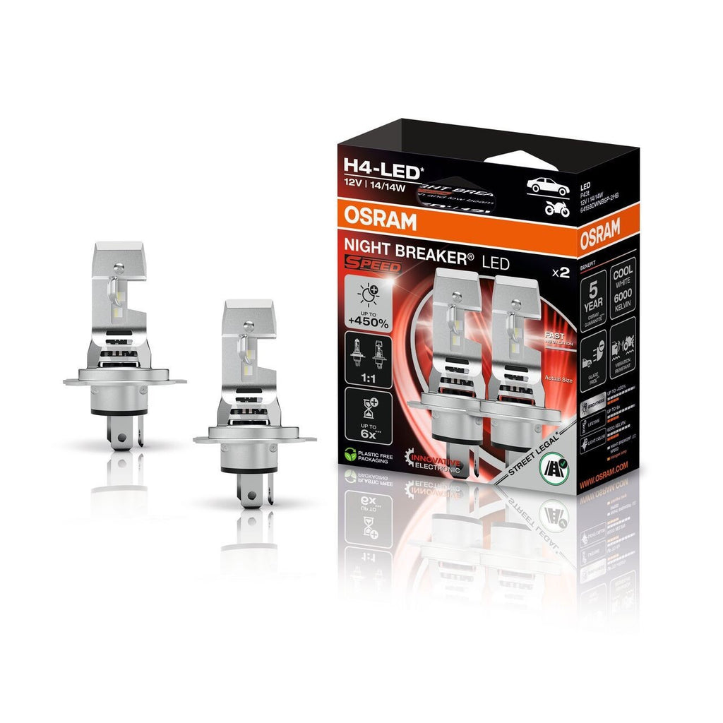 2 Stück Osram H4 Night Breaker LED Speed 450 Scheinwerferlampen