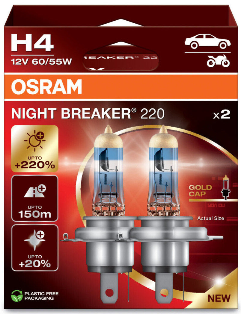 2 St. NEW H4 OSRAM NIGHT BREAKER GEN 2 +220% NEUE VERSION 12V 60/55W HALOGEN