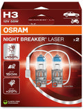 2St. OSRAM H3 NIGHT BREAKER® LASER Generation 2 Halogen Mehr Helligkeit 55W PK22s