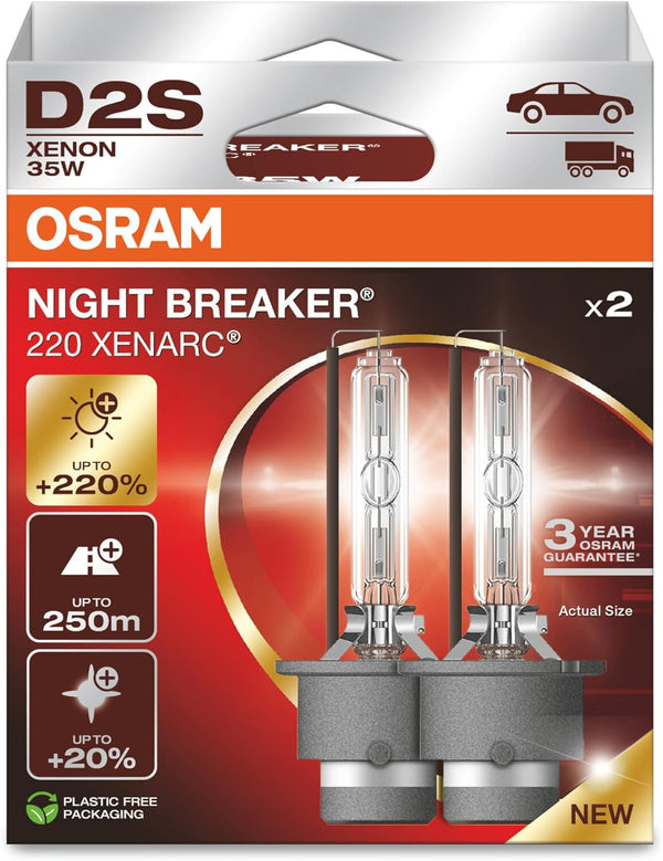 2x OSRAM D2S NEW NIGHT BREAKER NEXT GEN +220% 3 YEAR 12V XENON VERSION